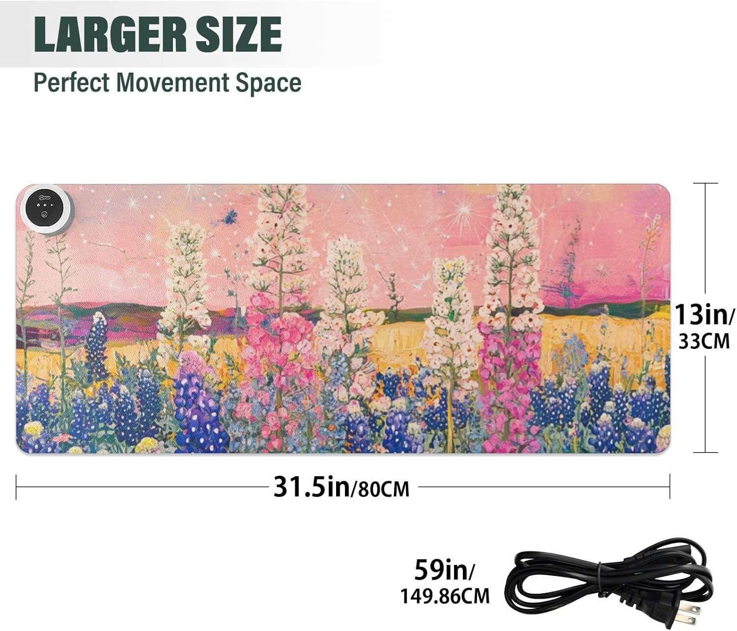 Heated Desk Pad Mouse Pad 31.5x13 Inch PU Leather Desk Mat with 3 Heat Levels Large Mouse Gaming Computer Laptop Mat Bluebonnet Blue Star Network