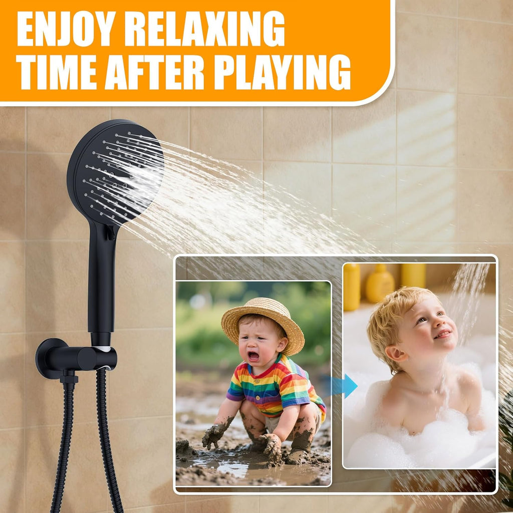 3 Functions Shower System，Modern Three-Setting 10-Inch Round Rain Shower Head and Faucet Set，Shower Faucet Set Complete Rough-in Valve and Trim Kit Included（Matte Black）