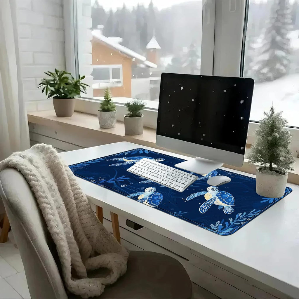 Heated Mouse Pad with 3 Temperature Settings(104°F–122°F),Large 31.5x13 Inch PU Leather Heated Desk Mat,Waterproof Warming Pad for Office,Gaming & Cold Hands Relief,Blue Sea Turtle