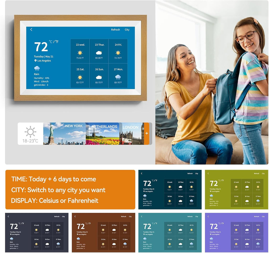 15.6 Inch Smart Digital Picture Frame with Wi-Fi 6, 32GB Storage, IPS Touch Screen, Auto-Rotation, Music Sync, Weather & Clock - Ideal Gift for Families