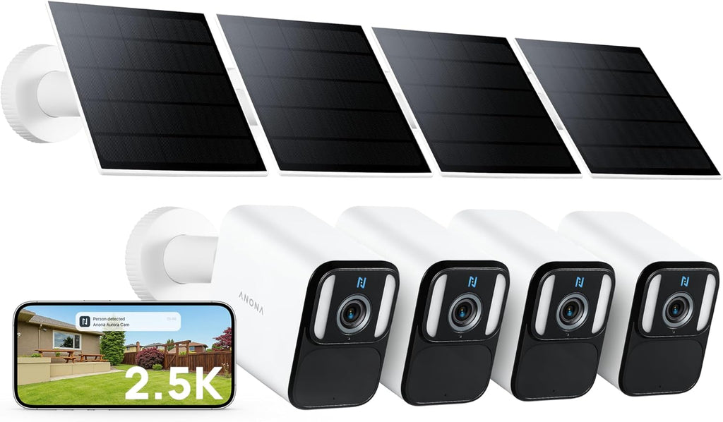Anona Lucio 2.5K Security Camera Outdoor Battery Wireless with Solar Powered, Color Night Vision & 138° FOV, Multi-Object Detection, No Hub Needed, Two-Way Audio, IP67, 4 Pack