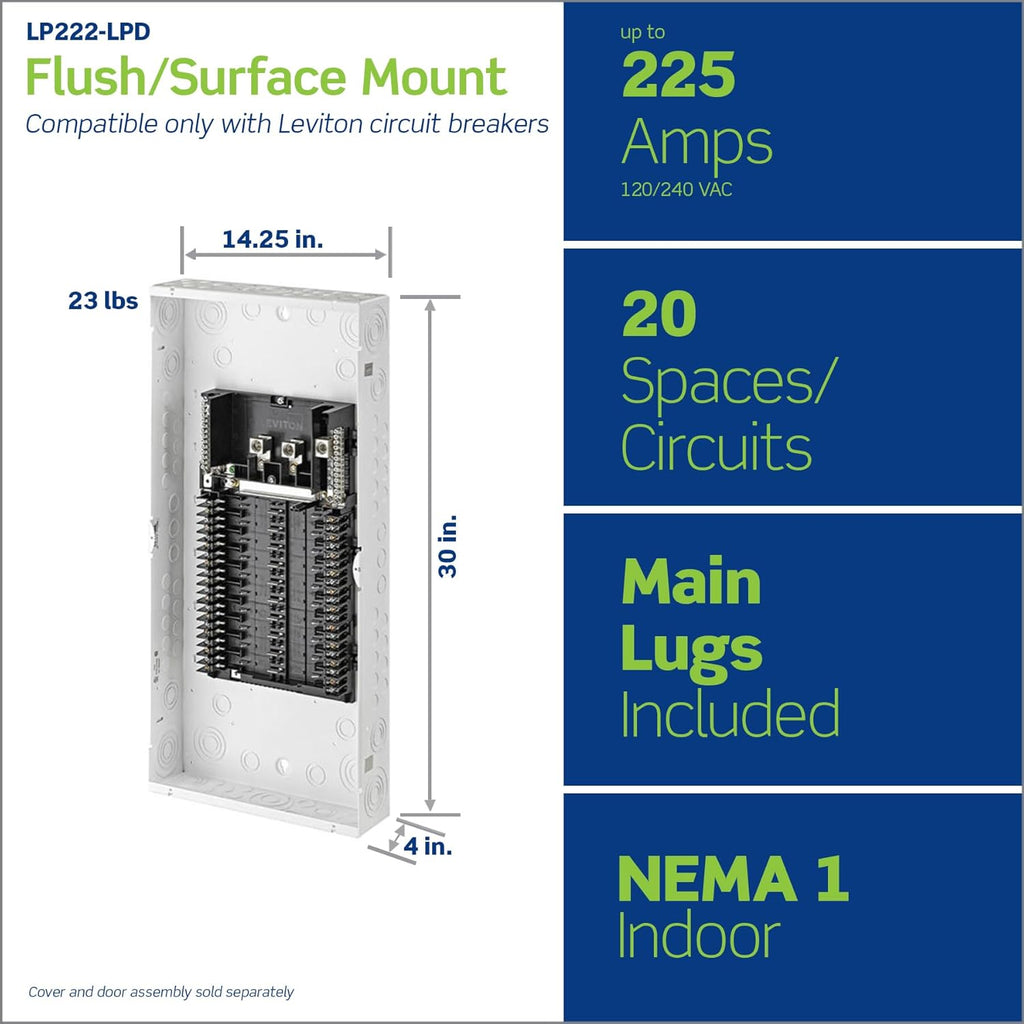 Leviton 20 Space, 20 Circuit Indoor Load Center with Main Lugs, LP222-LPD