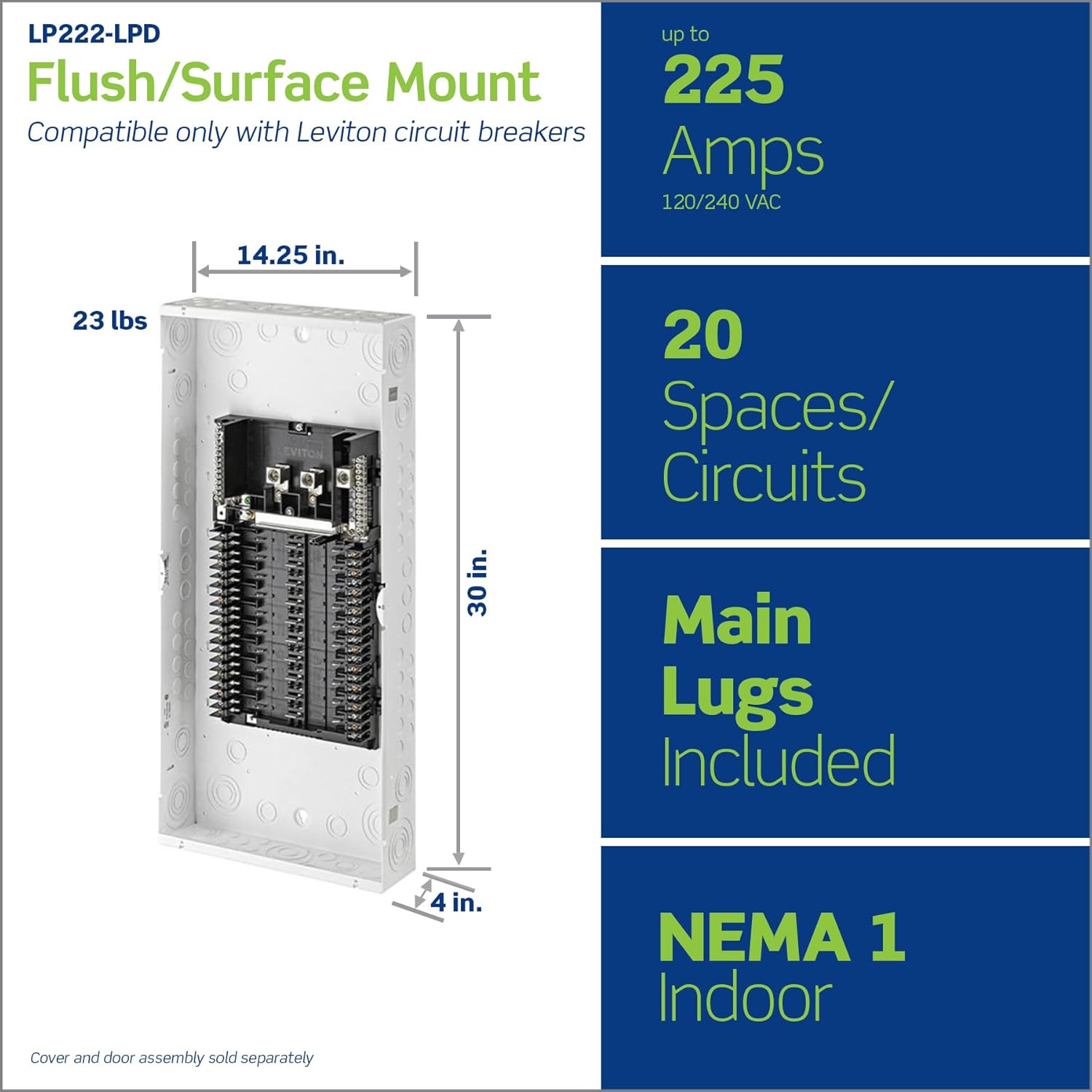 Leviton 20 Space, 20 Circuit Indoor Load Center with Main Lugs, LP222-LPD