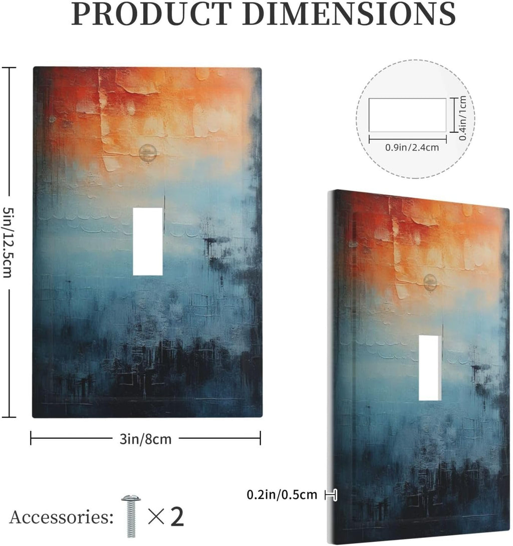 Blue Orange Abstract Modern Minimalist Oil Painting Single Toggle Light Switch Cover plate Outlet Cover Decorative Switchplate Wall Plates Electrical Panel Cover for Bathroom Living Room 5 X 3 IN