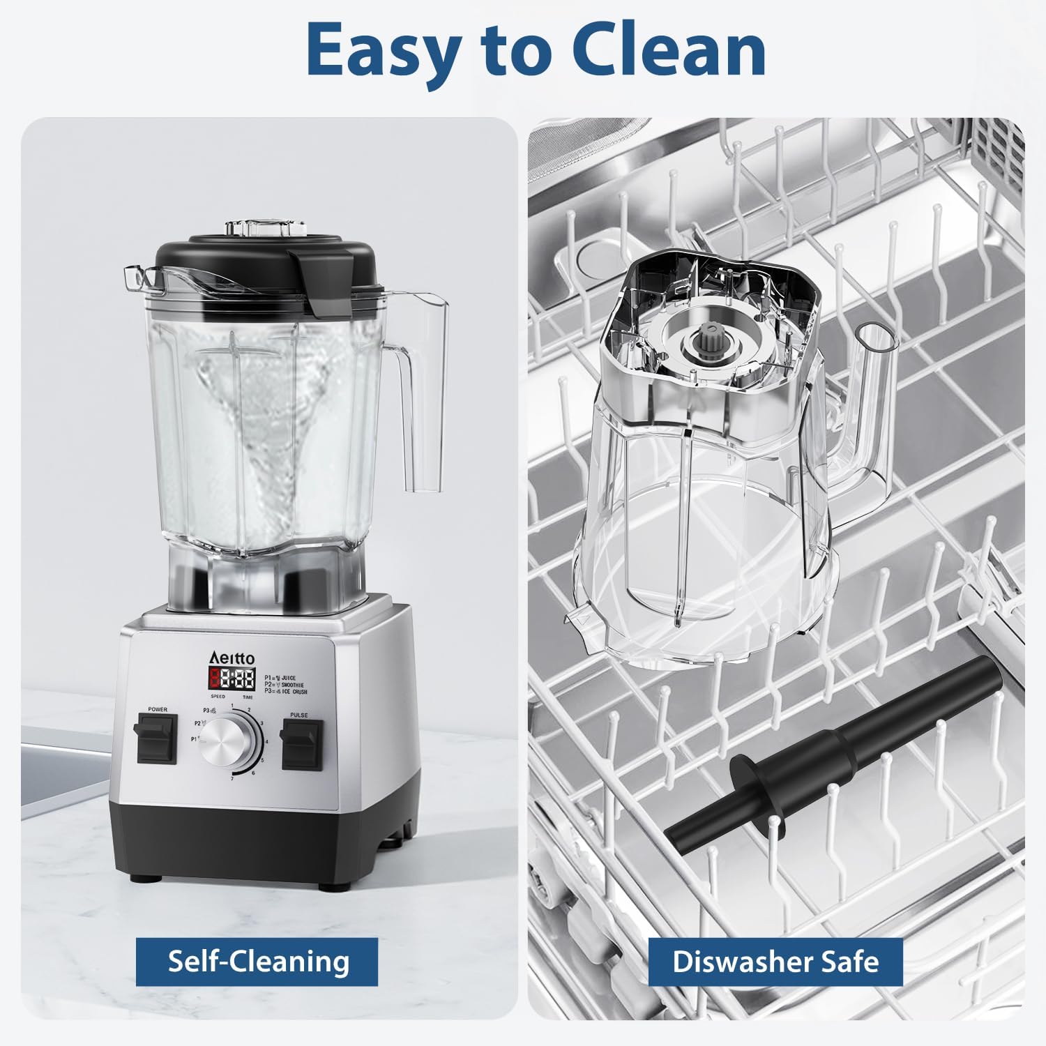 Aeitto Blenders for Kitchen with 68Oz. Jar, 1800W Max Power Smoothie Blender, 3 Preset Programs & 7 Speeds, Professional Countertop Blender for Smoothies, Ice Crush, Frozen Drinks, Generation2 Silver
