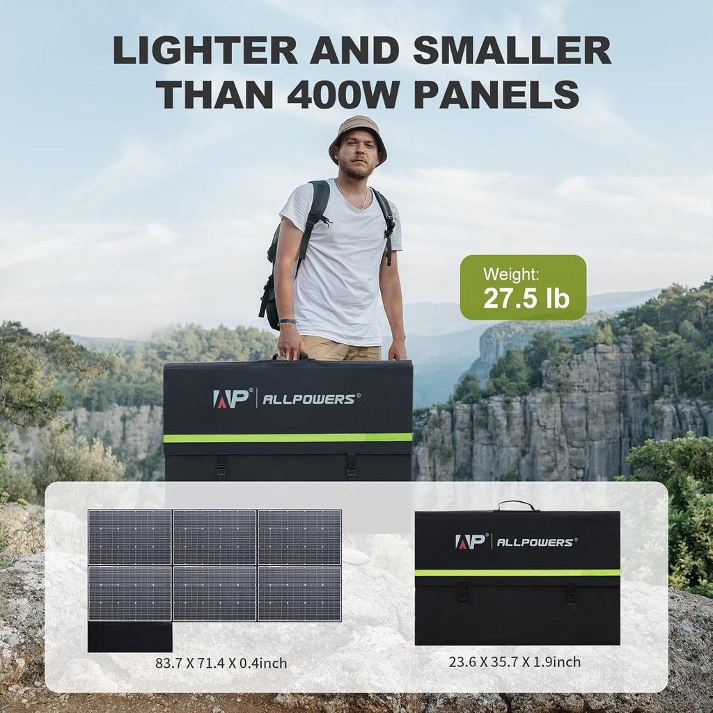 ALLPOWERS SP039 600W Foldable Solar Panel, 24% Efficient IP66 Waterproof for RV Camping Home & 12V Systems, Compact Portable Design（SP039-600W