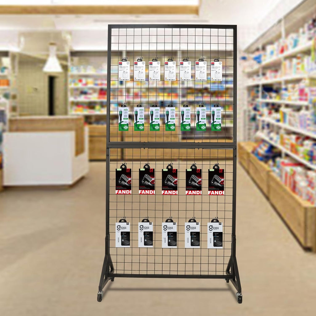 Eastern Tree 2 Packs 3'X 6' Two Gridwall Panels Display Stand with Sturdy T-Base, Black Wire Grid Wall Panels for Craft Show Display Rack, Art Display Stand, Extra More 20 Hooks