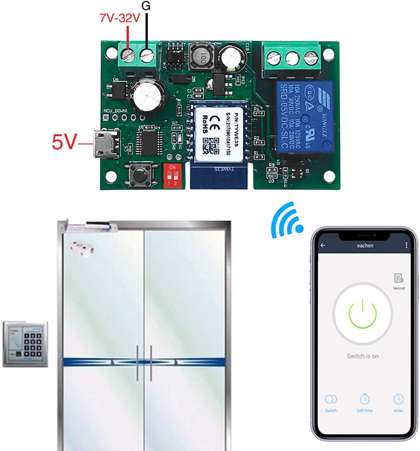 WiFi Wireless Inching Relay Switch Momentary DIY Smart Home Remote Control DC 5-32V AC 90-250V Compatible With Alexa Echo IFTTT (Using TUYA/Smart Life APP)
