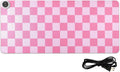 Checkered Pink Heated Desk Pad Mouse Pad 31.5x13 Inch PU Leather Desk Mat with 3 Heat Levels Large Mouse Gaming Computer Laptop Mat