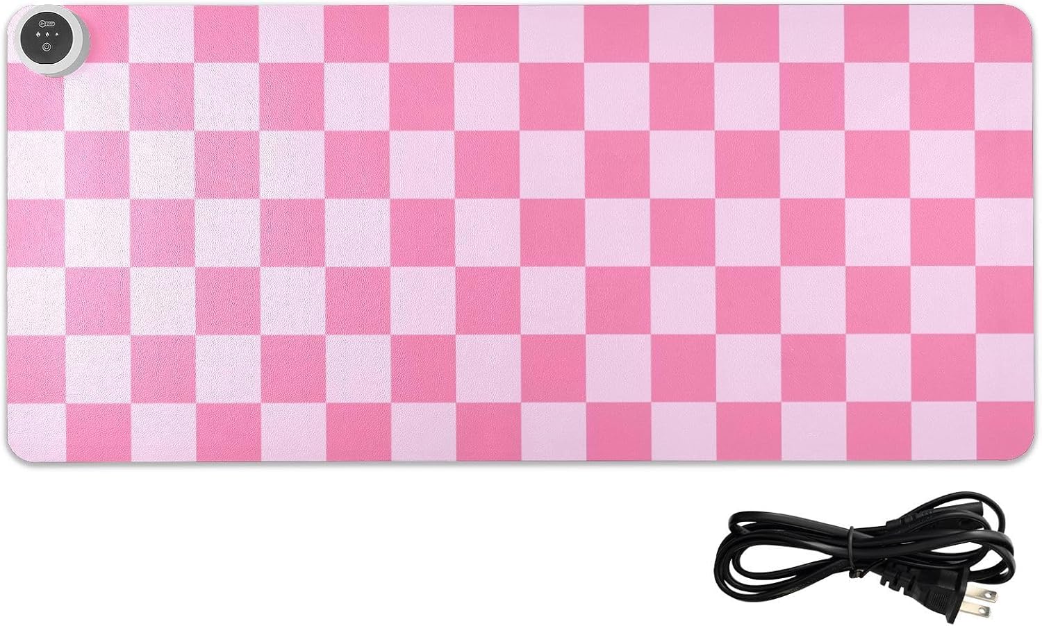 Checkered Pink Heated Desk Pad Mouse Pad 31.5x13 Inch PU Leather Desk Mat with 3 Heat Levels Large Mouse Gaming Computer Laptop Mat