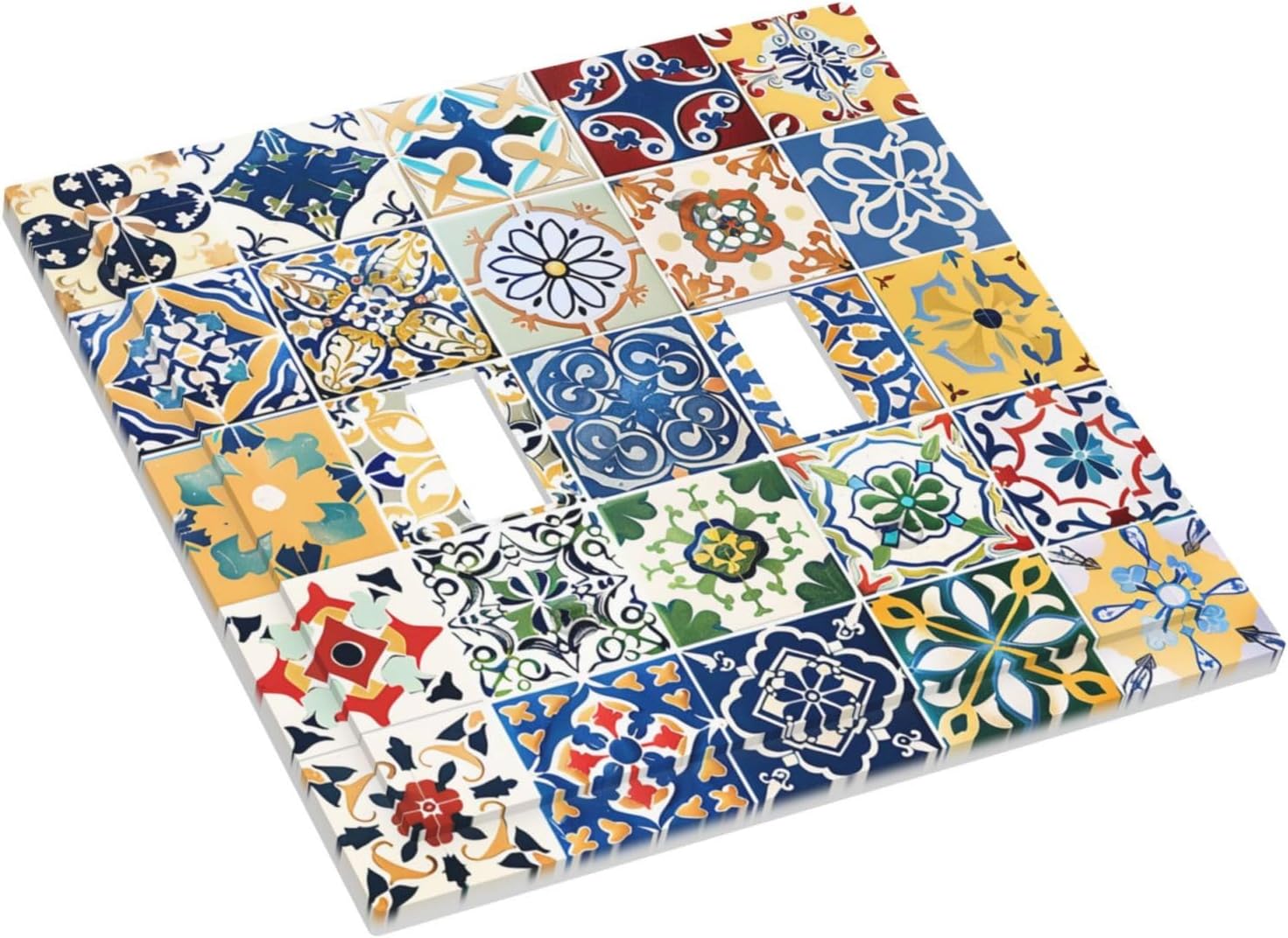Decorative Switch Plates Moroccan Traditional Mexican Talavera Til 2 Gang Double Toggle Outlet Light Switch Cover Wall Plate Electrical Faceplate for Kitchen Home Decor