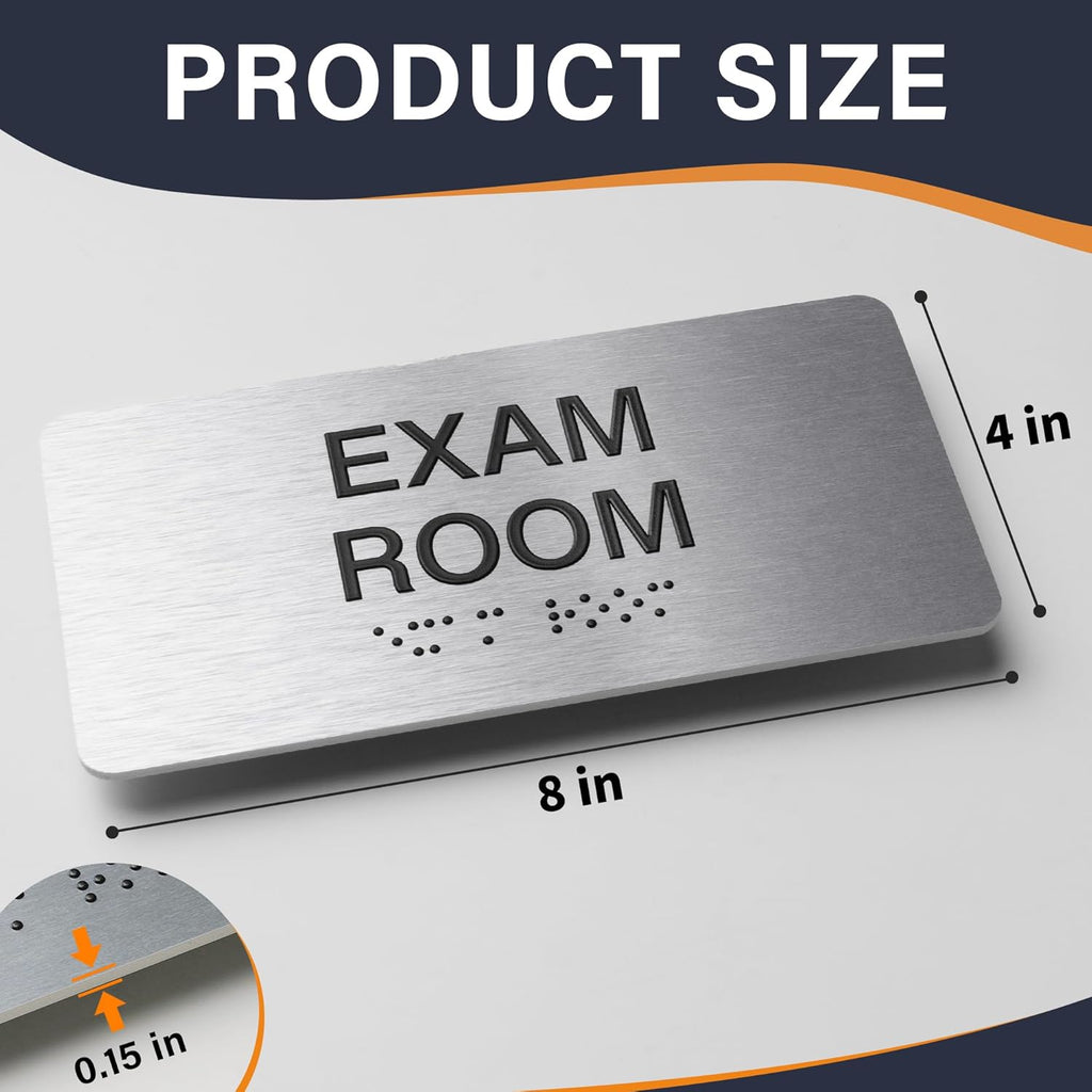 Exam Room Signs with Raised Text & Grade 2 Braille –, ADA Compliant, 7 Variants (EXAM, EXAM 1-6), Easy Install with Double-Sided Tape, Office & Medical Sign (7.8”W x 4”H)