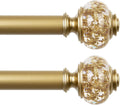 2 Pack Curtain Rods, 1 Inch Telescoping Drapery Rod 28 to 48 inch (2.3 to 4 ft), USFOOK Curtain Rods for Windows 16 to 44 Inches, Luxury Gold Translucent Finials