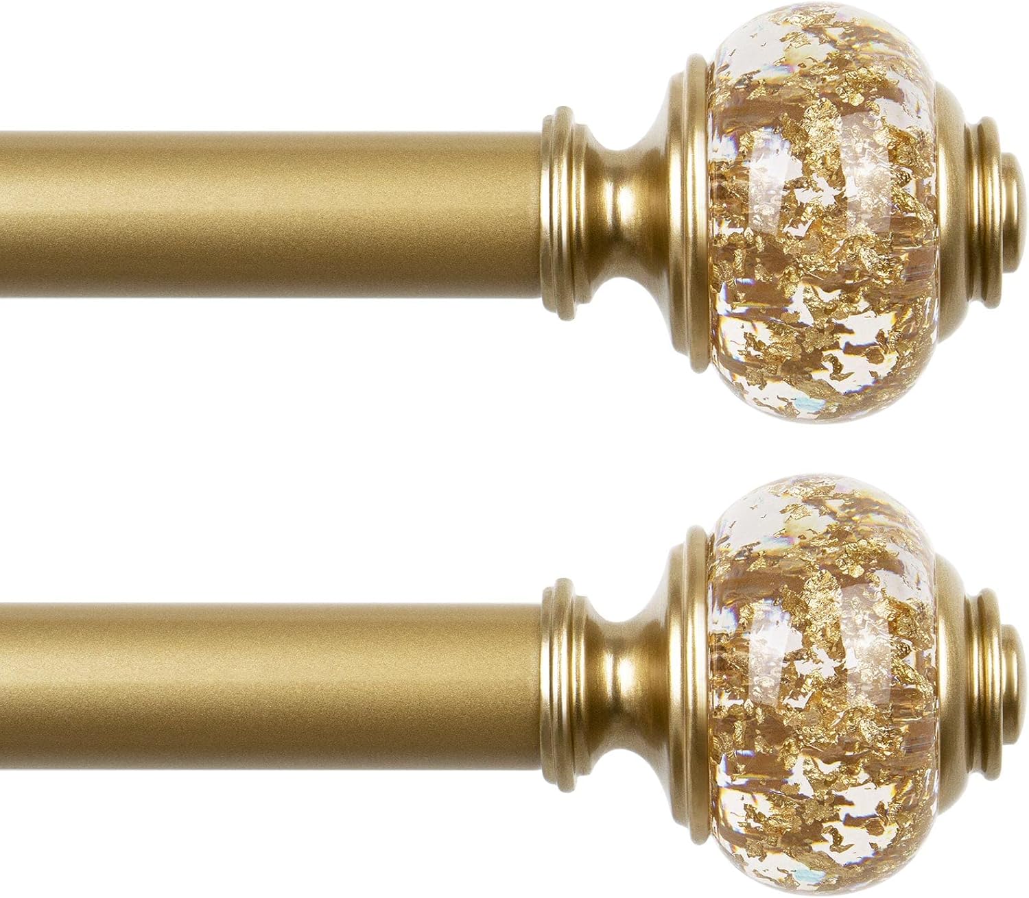 2 Pack Curtain Rods, 1 Inch Telescoping Drapery Rod 28 to 48 inch (2.3 to 4 ft), USFOOK Curtain Rods for Windows 16 to 44 Inches, Luxury Gold Translucent Finials