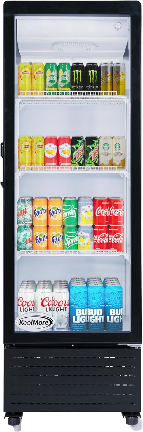 KoolMore 21 in. One Glass Door Commercial Display Merchandiser Refrigerator Cooler in Black, ETL Listed, 8 cu. ft. (KM-MDR-1GD-8C)