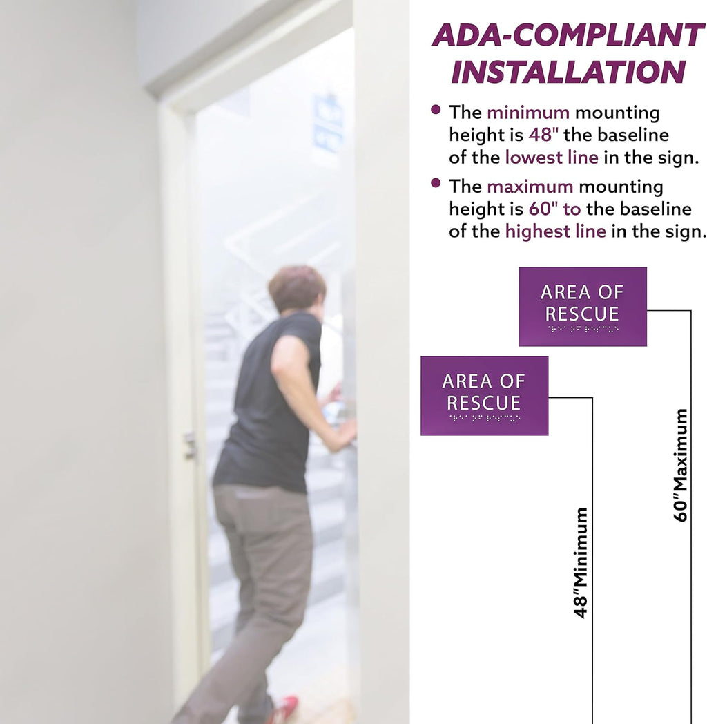 6" X4" Area of Rescue Sign - ADA Compliant Tactile Graphics Grade 2 Braille Text Wall Sign | Emergency Assistance, Refuge Place Sign for Schools, Offices, Apartments & Restaurants
