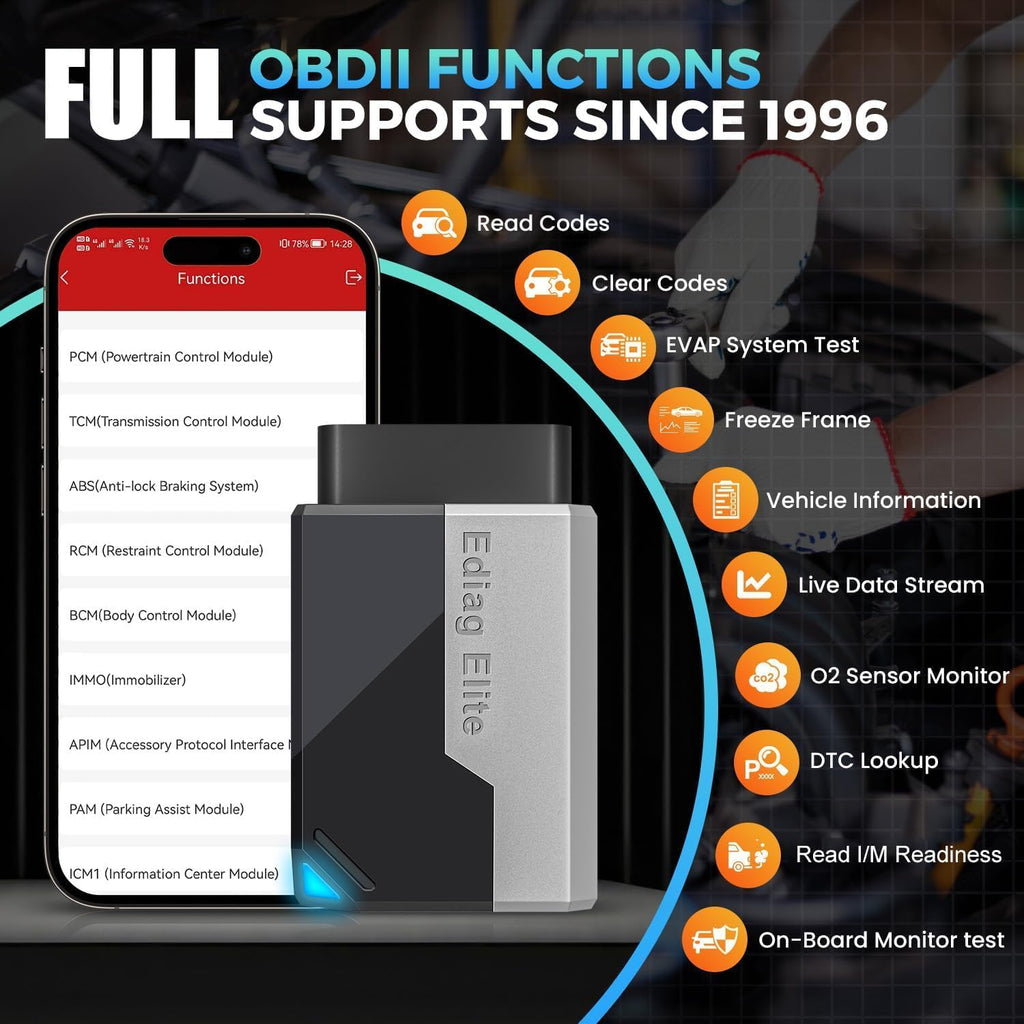 KINGBOLEN Ediag Elite OBD2 Scanner Bluetooth, Bidirectional Control Scanner All System Diagnostic Tool for iOS & Android, 15+ Hot Reset, CANFD Protocol, FCA AutoAuth, No Subscriptions Lifetime Update