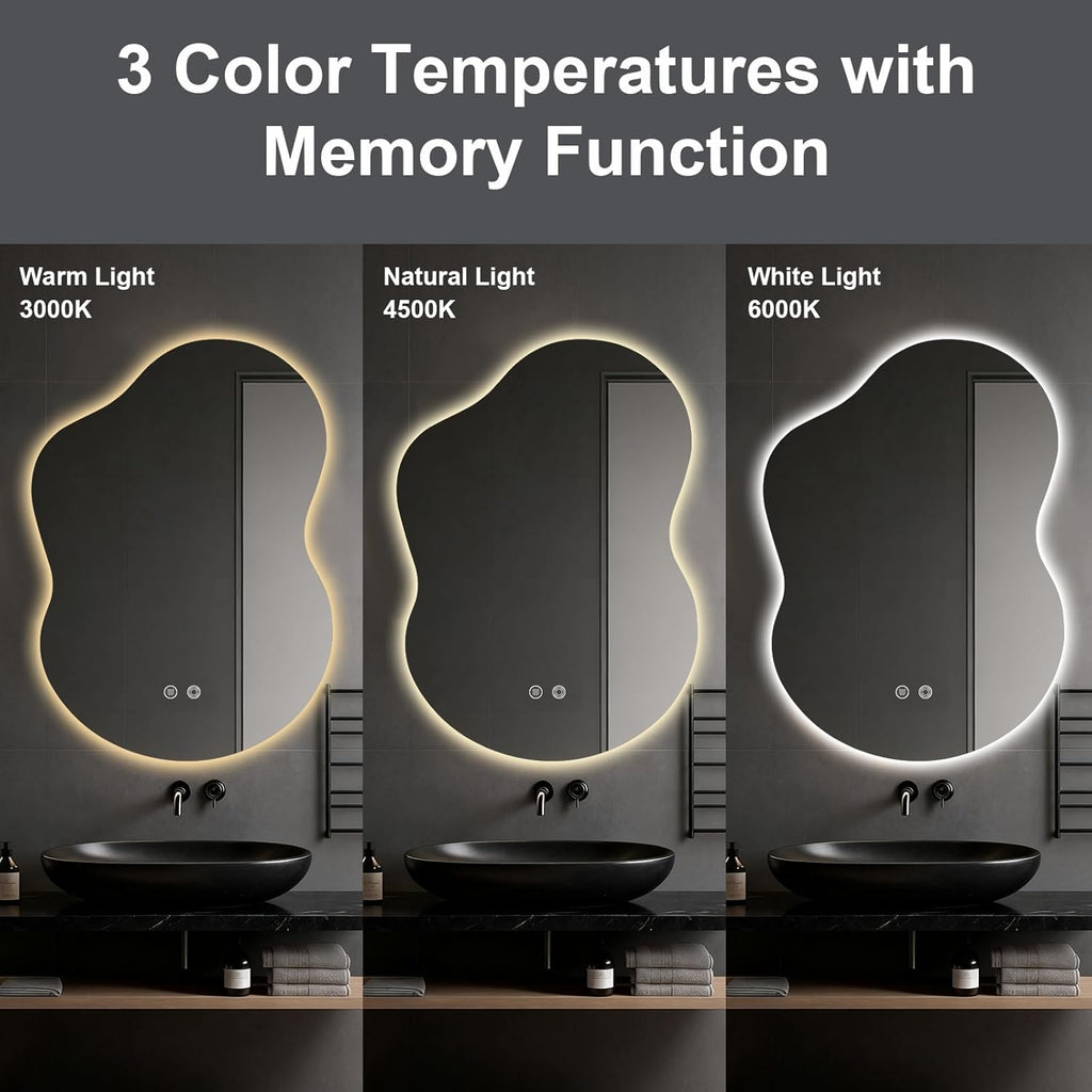 Asymmetrical Lighted Mirror for Bathroom,Modern LED Vanity Mirror with Backlit,Fog-Free,Tri-Color Dimmable Lighting with Memory Function,Hardwire Ready [Horizontal/Vertical] 35" H x 25" W