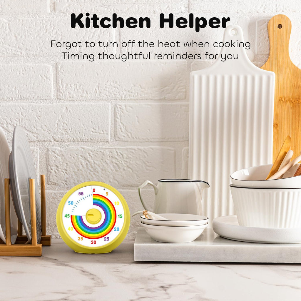 Visual Timer for Kids, 60-Minute Countdown Timer for Classroom Office Kitchen, Desk Timer Kids Time Management Tools with Silent Operation, Pomodoro Time Rainbow Pattern (Yellow)