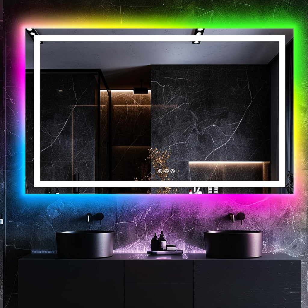LED Bathroom Mirror, 30"x55" with Frontlit and Backlit Anti-Fog Mirror with Lights LED Vanity Mirror for Bathroom 11 Colors Temperature & Dimmable Bathroom Mirror with HD Tempered Glass