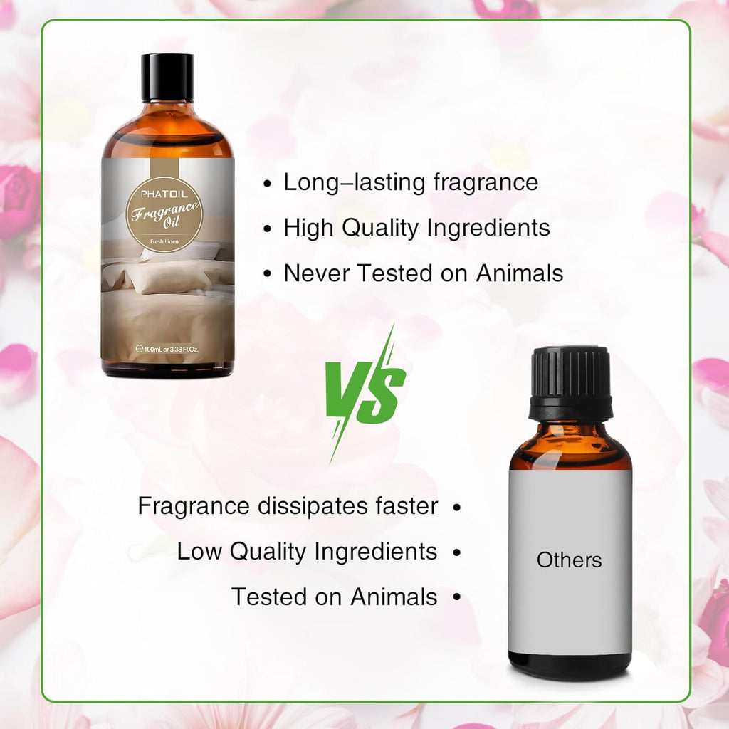 PHATOIL 3.38FL.OZ Fresh Linen Fragrance Oils for Aromatherapy, Essential Oils for Diffusers for Home, Perfect for Diffuser, DIY Candle and Soap Making, DIY Scented Products - 100ml