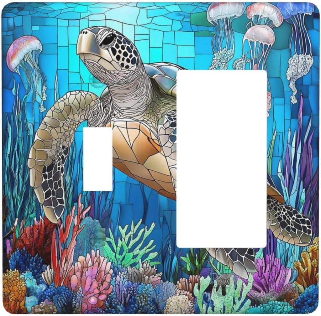 Outlet Covers Nautical Sea Turtle Coral Jellyfish 1 Toggle 1 Rocker Combination Decorative Wall Plate Electrical Switch Plates Light Switch Cover Plate For Kids Room Nursery Decor