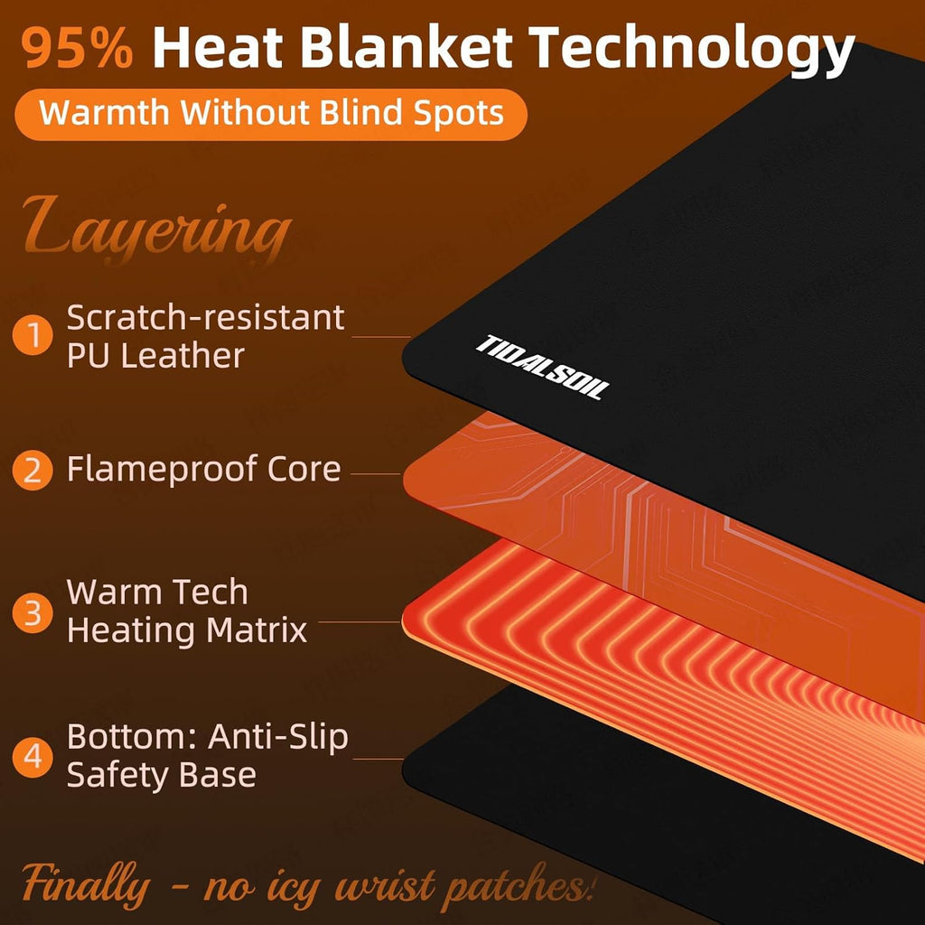 Heated Desk Pad, 31.5"×13" PU Leather Mouse Mat with Digital Temp Display, 3-Level 122℉ Warmth, 4H Auto Shut-Off, Waterproof Non-Slip Office & Home Heating Mat