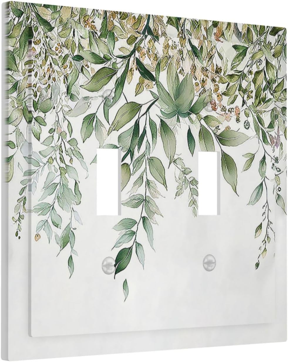 Decorative Switch Plates Sage Green Eucalyptus Watercolor Plant Leaves 2 Gang Double Toggle Outlet Light Switch Cover Wall Plate Electrical Faceplate for Bedroom Bathroom Decor
