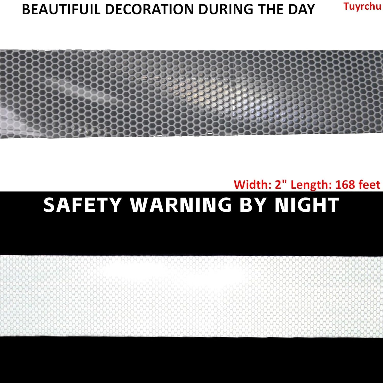 Non Fading Silver Reflective Tape 2 inch Wide, Outdoor Waterproof Safety Adhesive Stickers, High Visibility Industrial Marking Tape (168 feet)