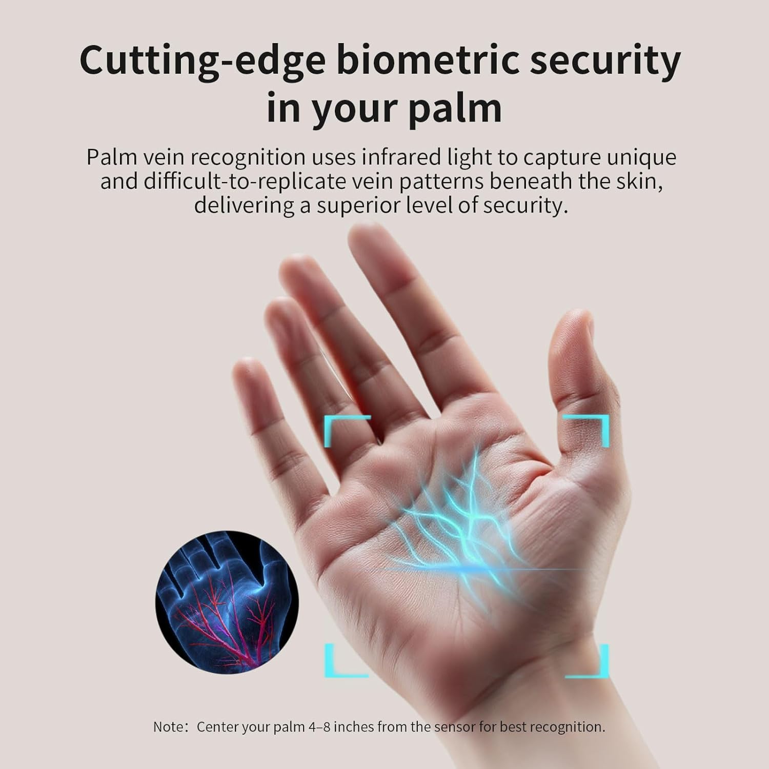 AI Smart Palm Vein Gun Safe - Childproof, Contactless 0.1s Access & 100% Unlock for Wet, Dirty, Calloused, Peeling Hands & in Darkness, Biometric Handgun Pistol Box for Nightstand, Home&Car