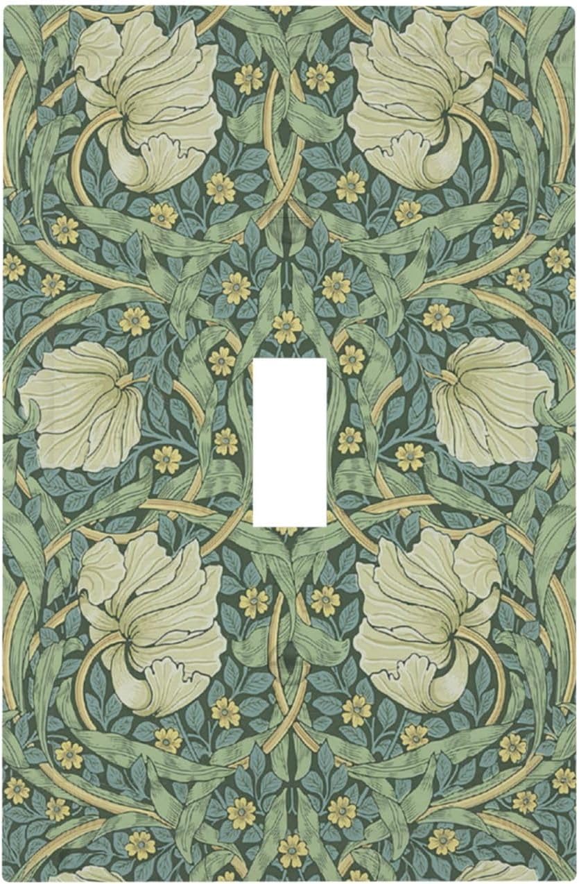 Decorative Light Switch Cover Vintage Floral Plant Sage Green William Morris 1 Gang Single Toggle Decorator Outlet Wall Plate Device Electrical Faceplate Switchplates for Bedroom Home Decor