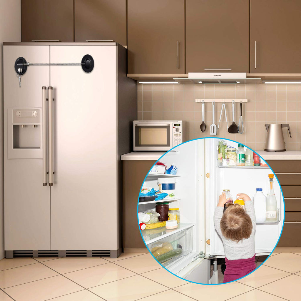 Hotop 4 Pack Cabinet Locks with Keys Mini Fridge Refrigerator Locks for Kids Toddlers Self Adhesive Child and Baby Proofing Safety for Deep Freezer Drawers Doors Latch(White and Black)