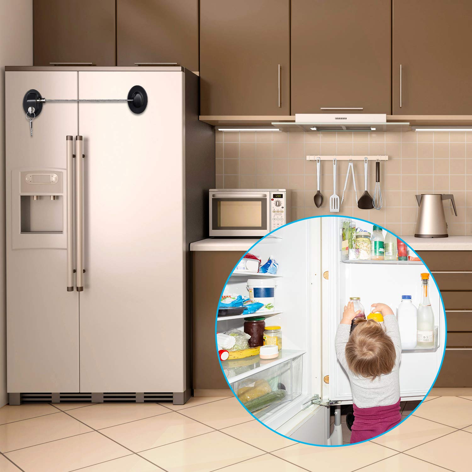 Hotop 4 Pack Cabinet Locks with Keys Mini Fridge Refrigerator Locks for Kids Toddlers Self Adhesive Child and Baby Proofing Safety for Deep Freezer Drawers Doors Latch(White and Black)