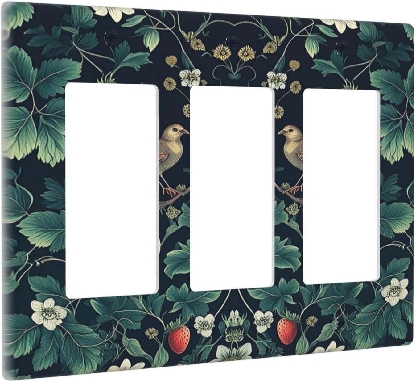 Light Switch Covers Strawberry Birds Flowers Plant Morris Floral 3 Gang Rocker Electrical GFCI Decorative Triple Outlet Wall Plate Cover Switchplate for Bedroom Farmhouse Decor