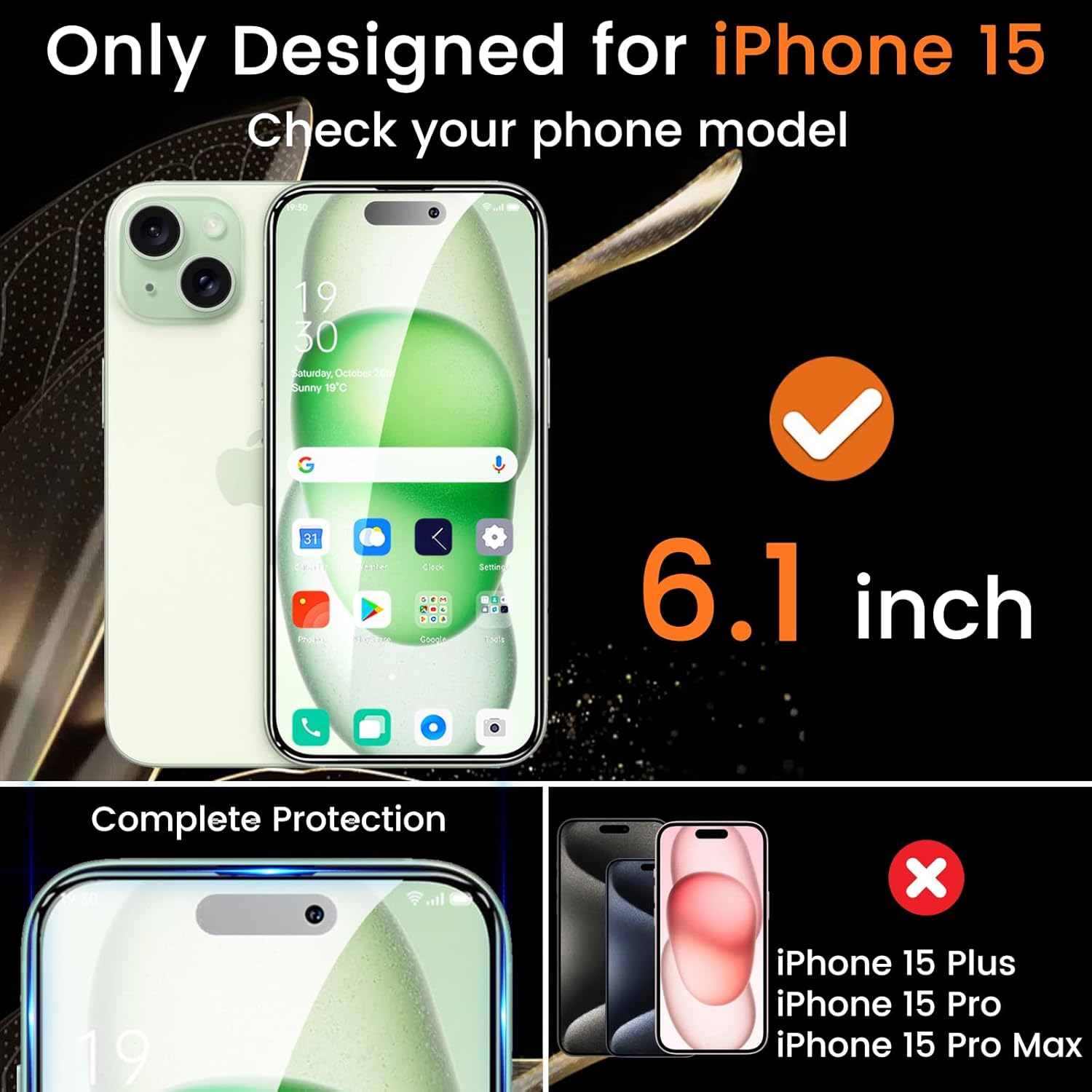 4+4 Pack Privacy Screen Protector for iPhone 15 6.1-Inch with 4 Pack Camera Lens Protector, Anti Spy Tempered Glass Film 9H Hardness Case Friendly