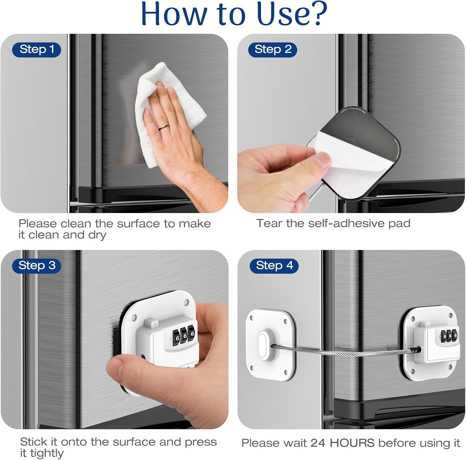 Fridge Refrigerator Lock with Combination, Heavy Duty Lock for Cabinet, Drawers, Closet, Safety Easy Install No Keys Needed (White-4Pack)