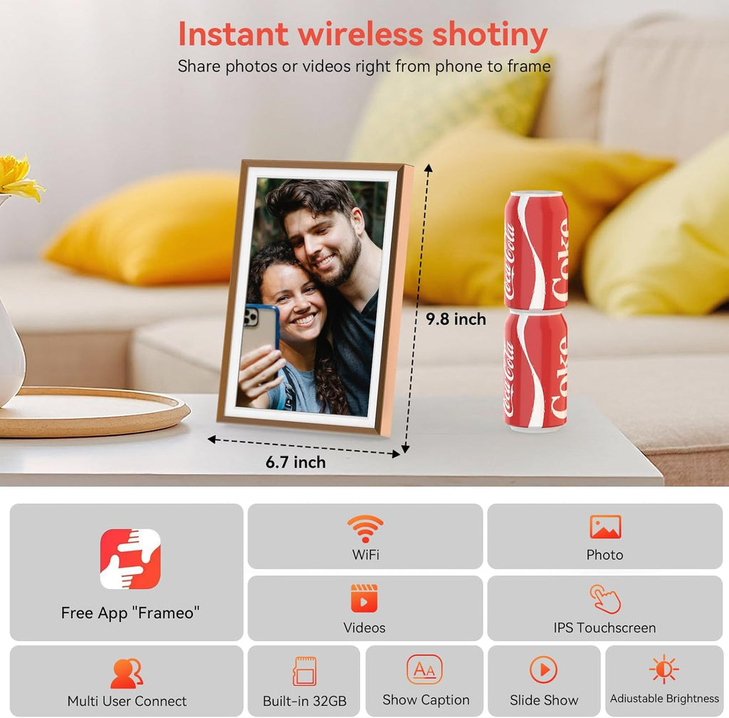 Frameo Digital Picture Frame 10.1" HD IPS Anti-Glare Touch Screen Load Photos & Videos Directly from Phone Ideal for Thoughtful Gifting Small and Exquisite - Rose Bronze
