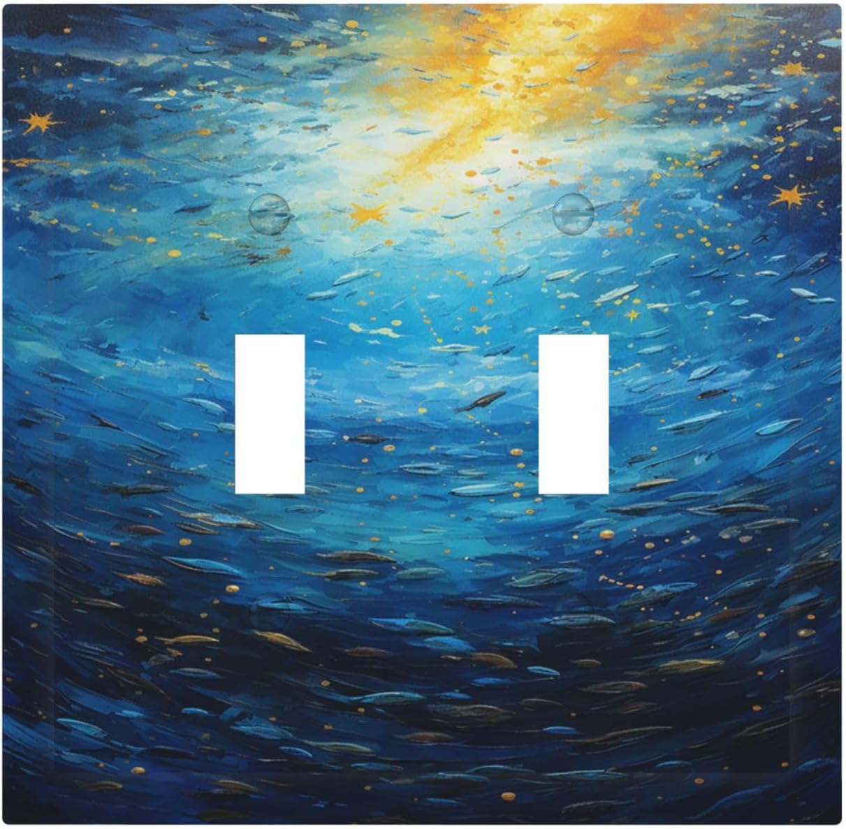 Decorative Switch Plates Dream Ocean Underwater World Fish Shoal 2 Gang Double Toggle Wall Plate Outlet Light Switch Cover Electrical Faceplate for Kids room Nursery Decor