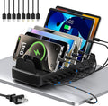 510W Fast Charging Station for Multiple Devices, 10 Port USB C Charger Station with Flame-Retardant Material & 8 Cables for iPhone, Android, iPad, Tablets, Family Office Desk Charging Dock Organizer