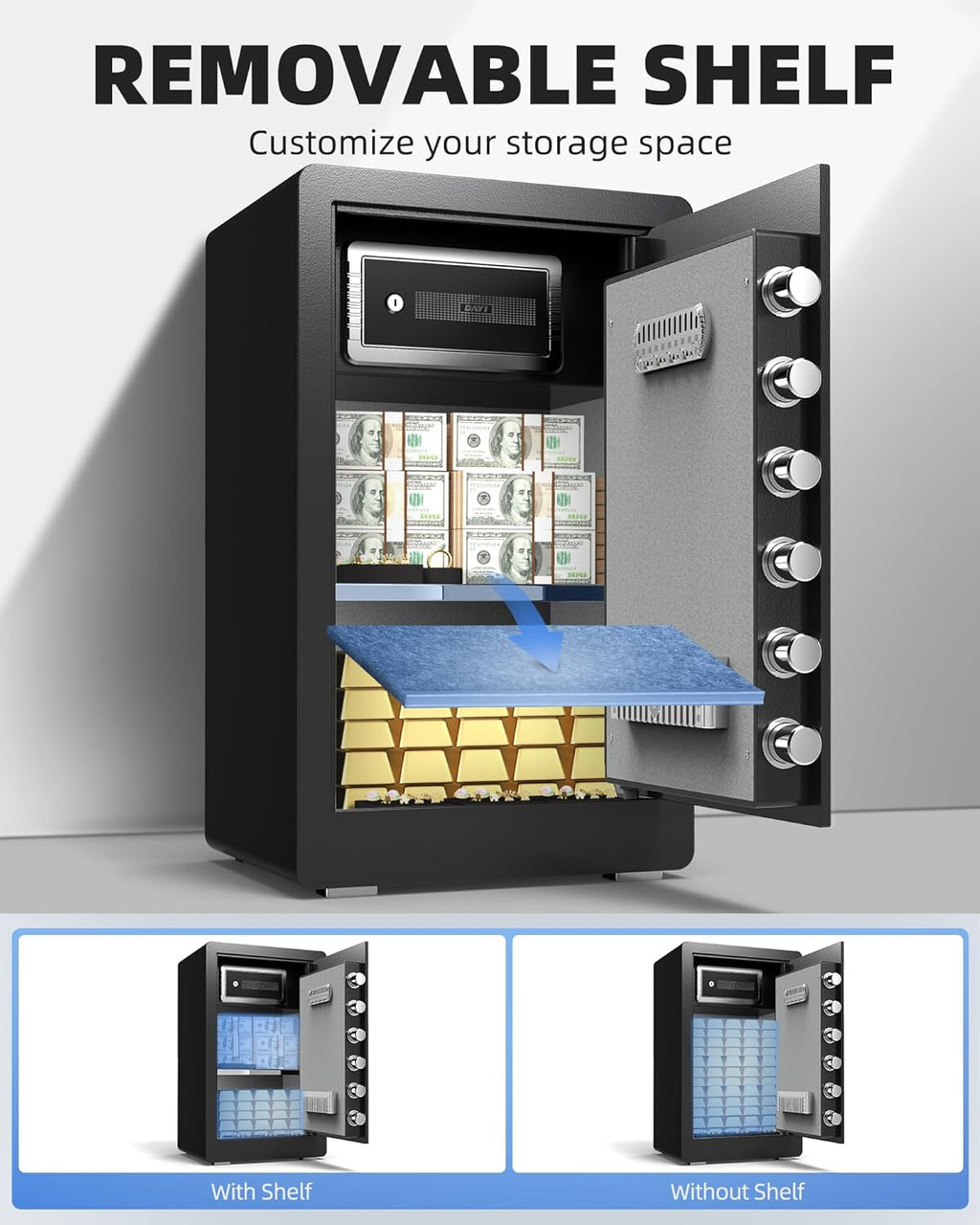 DAYI Safe Box, 4.0 Cu Ft Home Safes with Digital Keypad, Dual Alarm & Fireproof Bag, Security Safe for Money, Documents, Ideal for Home Office Use - D70 Lite