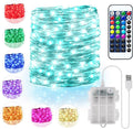 OMIKA 16.4ft 50 LEDs16 Color Battery Operated & USB Powered String Lights, with Remote Timer Waterproof Silver Wire Twinkle Lights for Room Garden Patio Indoor Outdoor Decor(132 Modes)