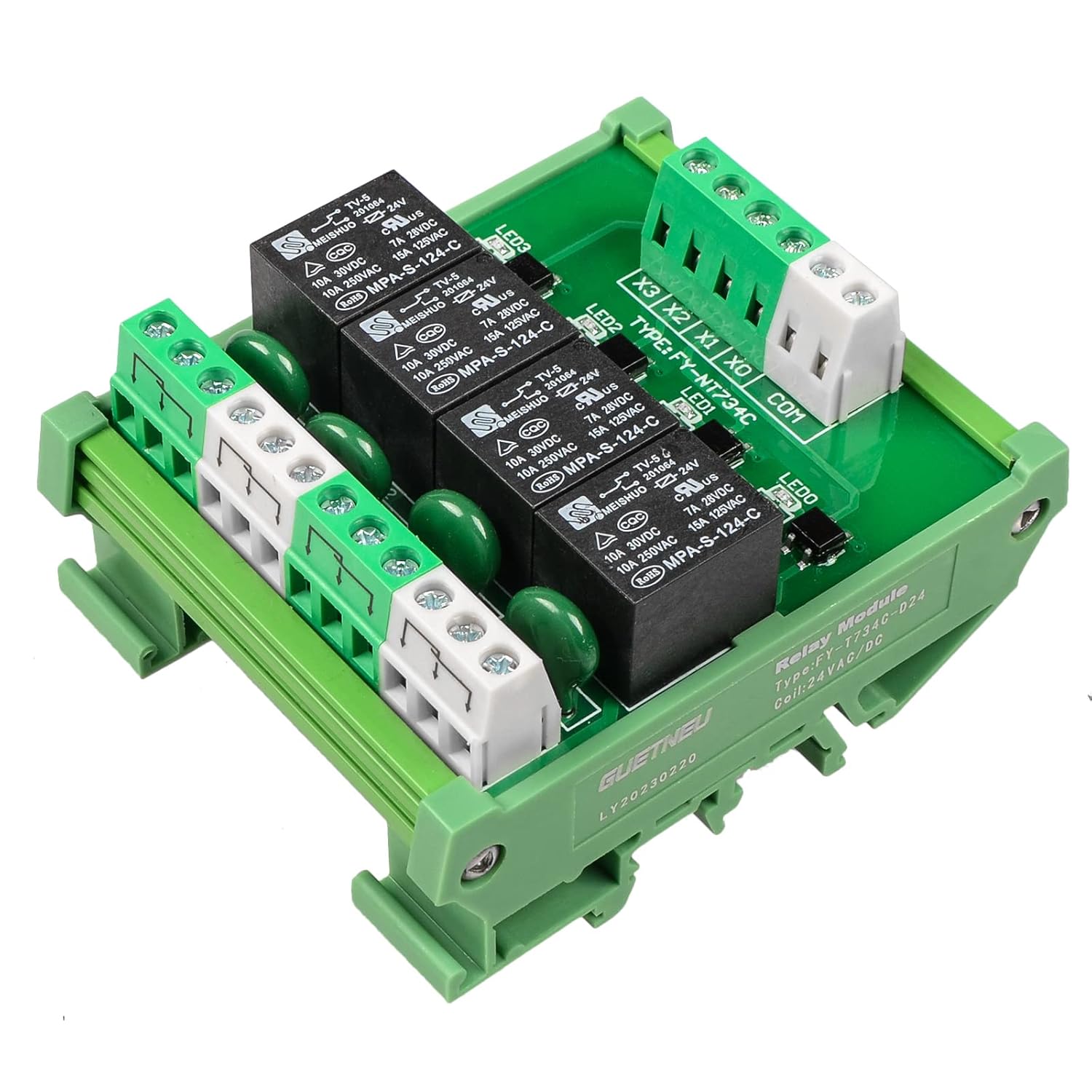 Relay Board, Relay Module 4 Channel 1 SPDT DIN Rail Mount 24V DC/AC, Interface Board(FY-T734C-D24)