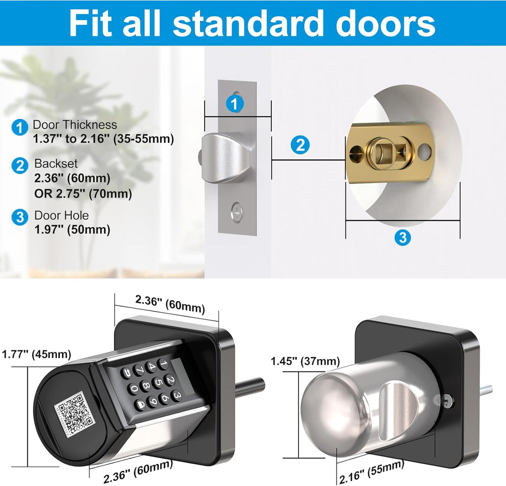 WELOCK WiFi Smart Door Lock, 5-in-1 Keyless Entry Doorknob with Auto-Locking, Bluetooth App Control,Password,2 Keys and IC Cards, Easy Installation for Bedroom,Home, Office(Black)