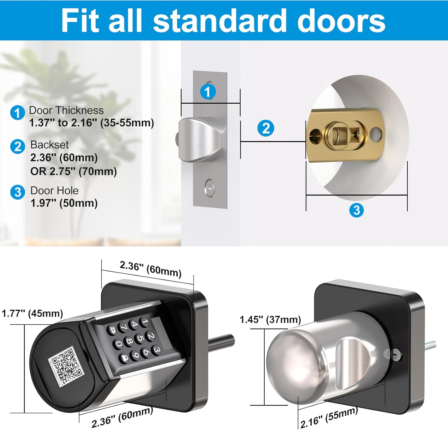 WELOCK WiFi Smart Door Lock, 5-in-1 Keyless Entry Doorknob with Auto-Locking, Bluetooth App Control,Password,2 Keys and IC Cards, Easy Installation for Bedroom,Home, Office(Black)