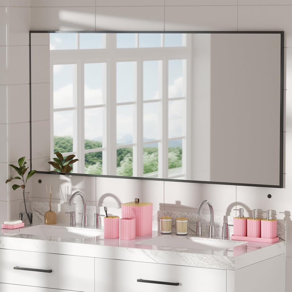 Bathroom Accessory Set - Pink Bathroom Set, 12PC Bathroom Accessories Set, Pink Bathroom Accessories Set, Mini Trash Can, Toilet Brush, Trash Can & Soap Dispenser