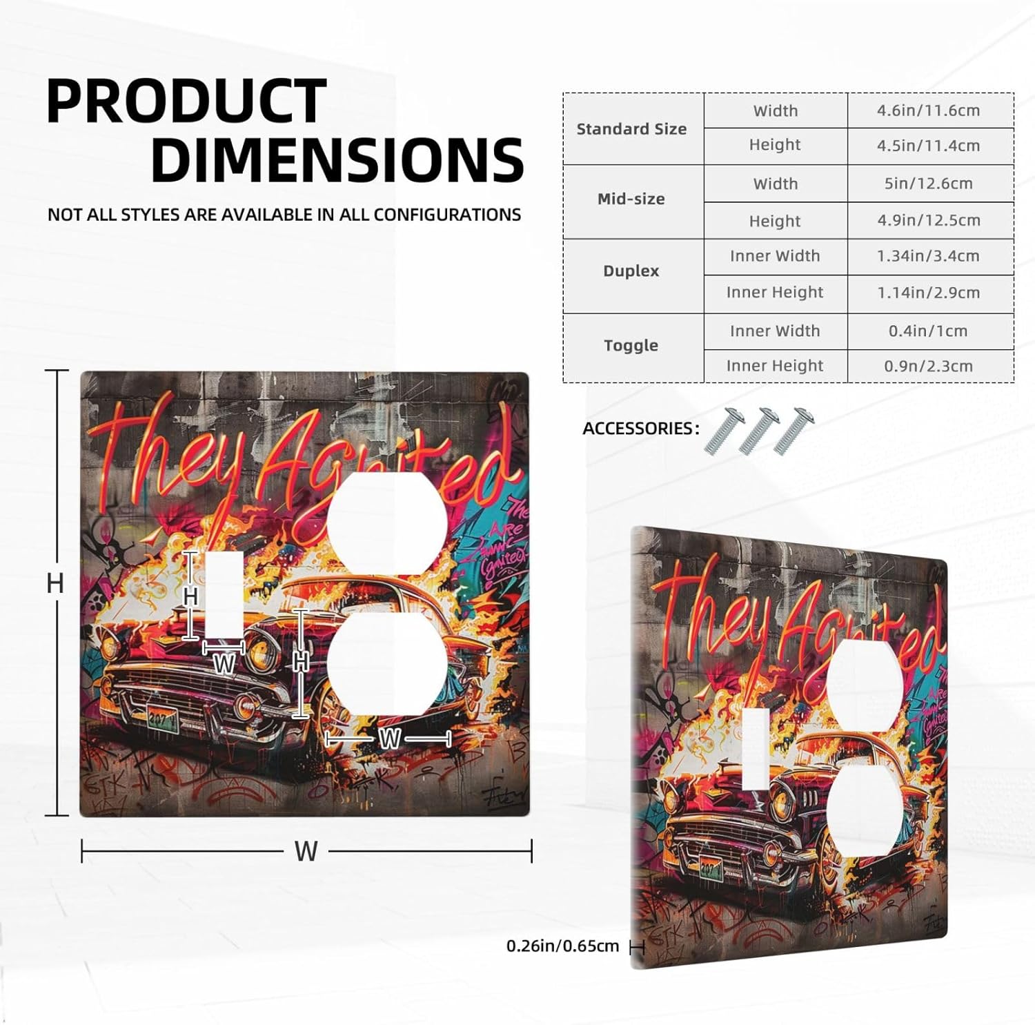 Wallplates Hip Hop Street Graffiti Flame Car 1 Toggle 1 Duplex Switch Plate Electrical GFCI Faceplate Decorative Light Switch Covers for Bedroom living Room Decor