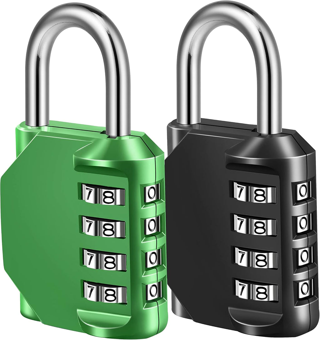 Combination Lock, 4 Digit Combination Padlock for School Gym Sports Locker, Fence, Toolbox, Case, Hasp Cabinet Storage (2 Pack, Green & Black)