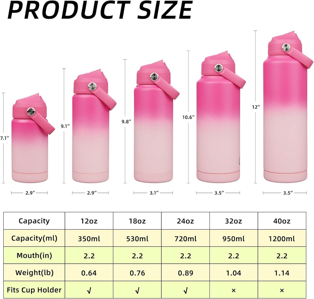 BJPKPK Water Bottle with Straw Lid, 32oz Vacuum Insulated Water Bottles, Metal Stainless Steel Thermo for Sports, Travel, BPA Free Leak Proof Thermo, Cups, Flasks, Tumblers,Cherry