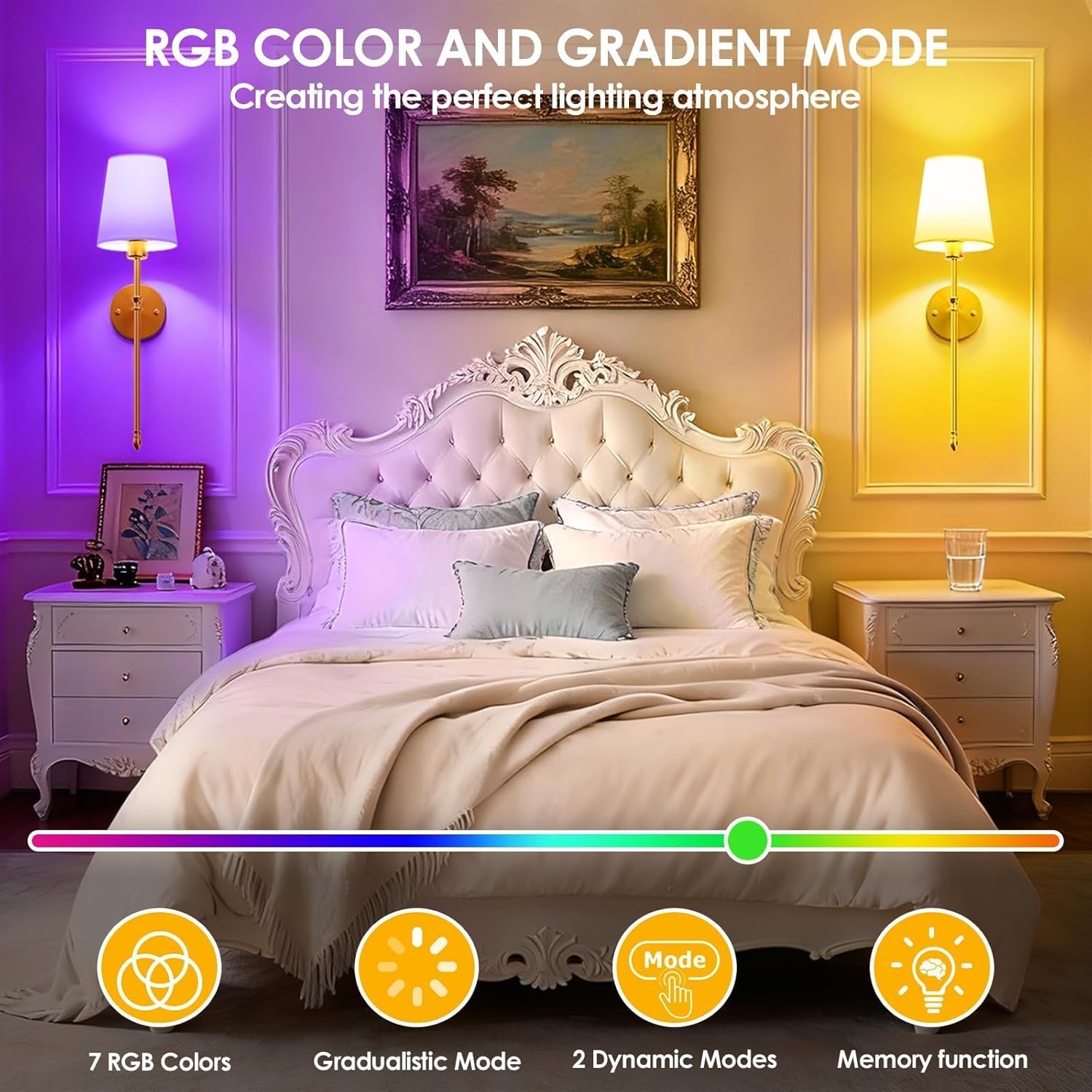 OCATO Battery Operated Wall Sconce: 10000mAh Wireless Wall Sconces Set of Two Rechargeable Lamp Dimmable Magnetic Lights with 7 RGB Colors and Remote Home Decor Walls Decor for Bedroom Living Room