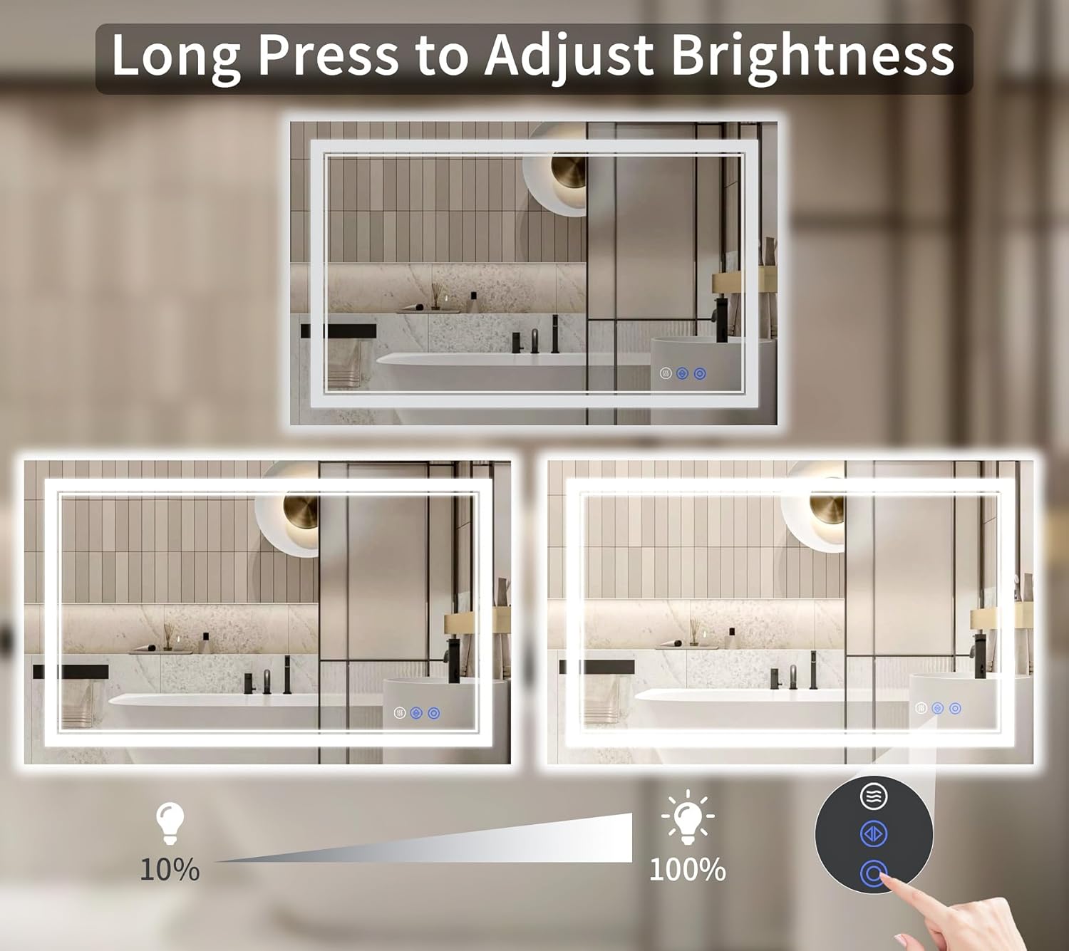 32"x48" LED Bathroom Mirror with Lights, Anti-Fog, Backlit + Front Lit, Dimmable, Led Vanity Mirror for Wall, Lighted Bathroom Mirror, 3 Colors, Shatter-Proof Tempered Glass